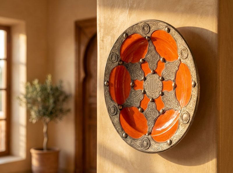 Zahra - The Radiant Orange & Silver Filigree Wall Charger detail