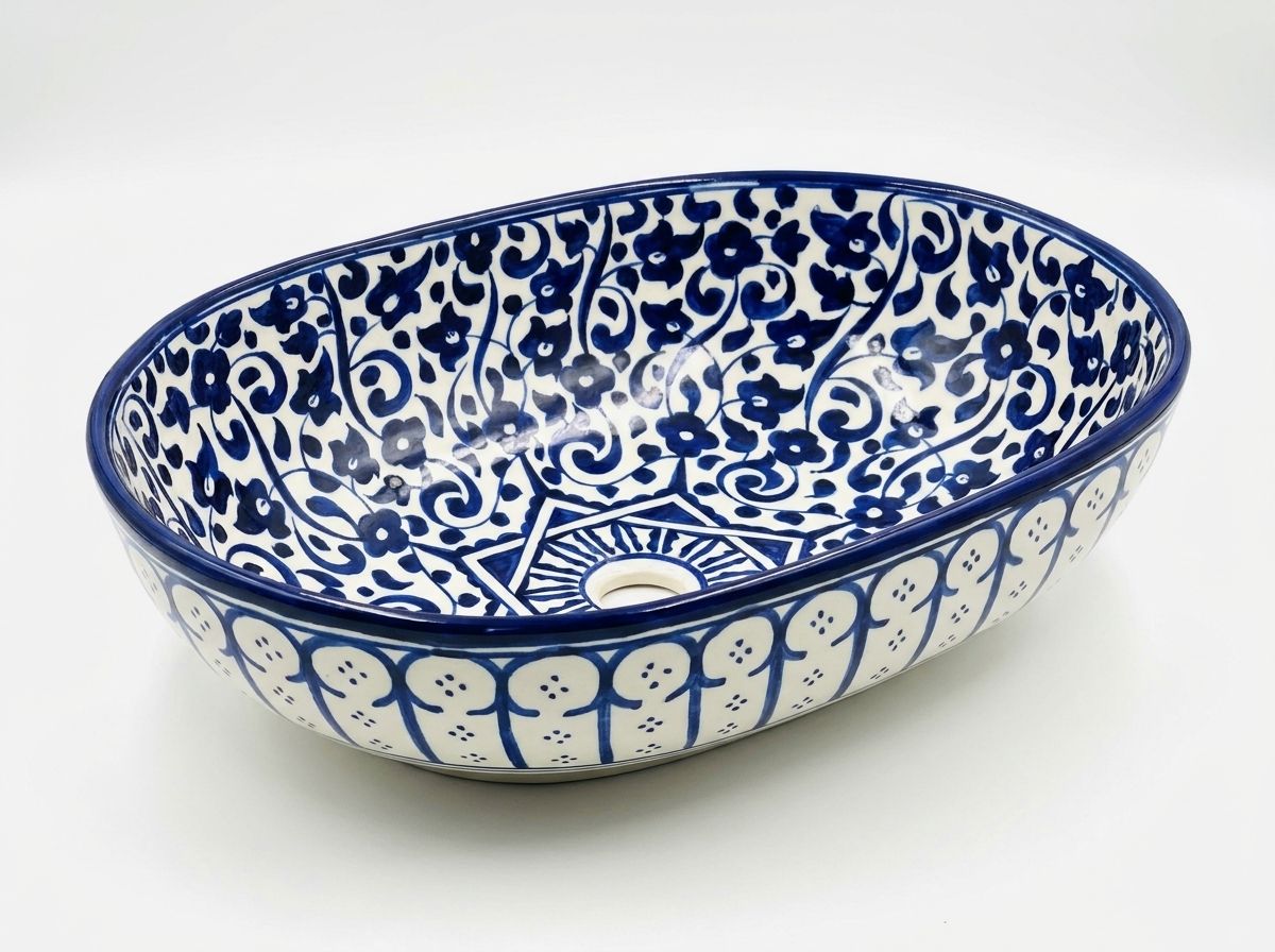 Fes Cobalt Arabesque Oval Vessel Sink view 2