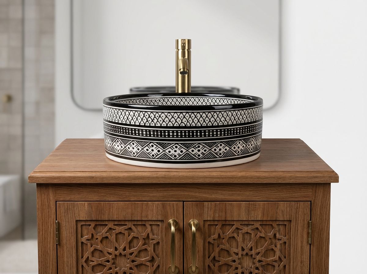 Fes Noir & Blanc Hand-Painted Ceramic Vessel Sink view 2