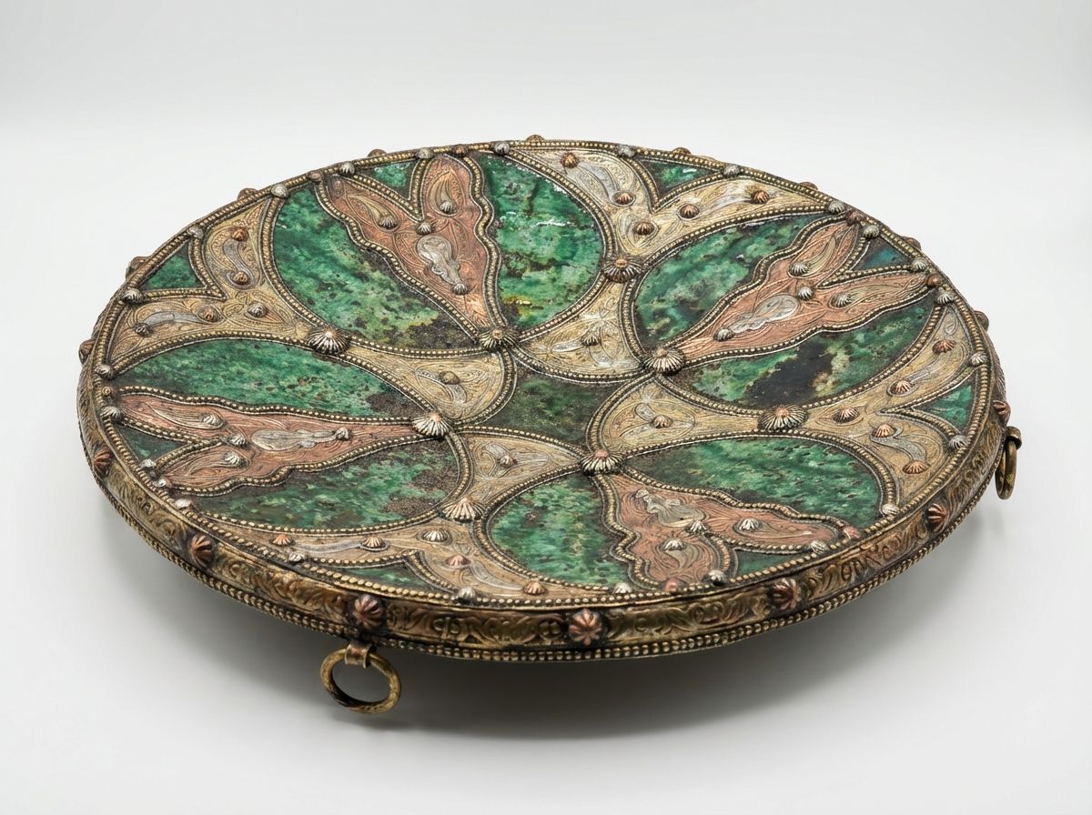 The Andalusian Emerald: Brass & Enamel Wall Charger view 3