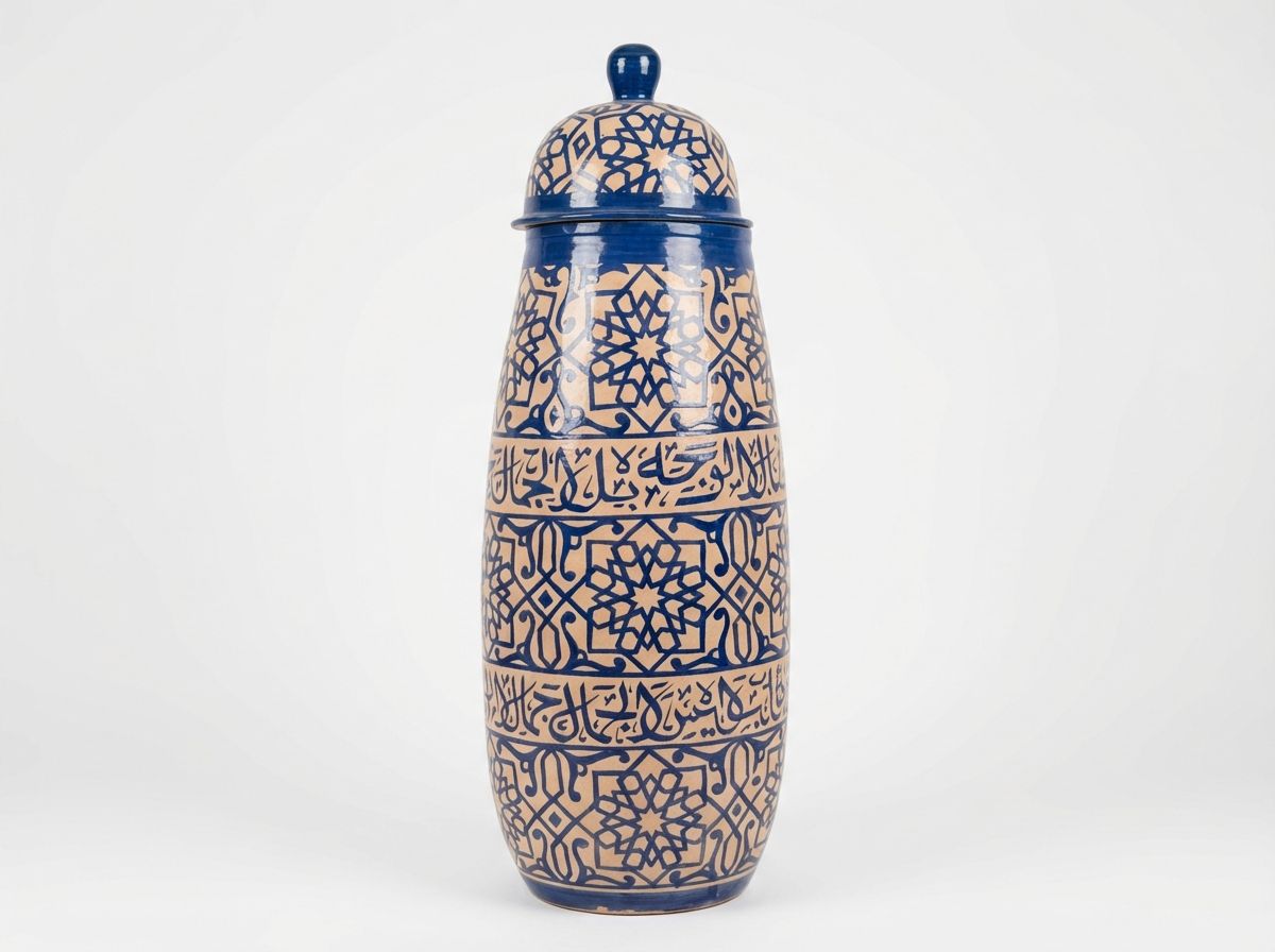The Fes Blue Andalusian Calligraphy Jar view 2