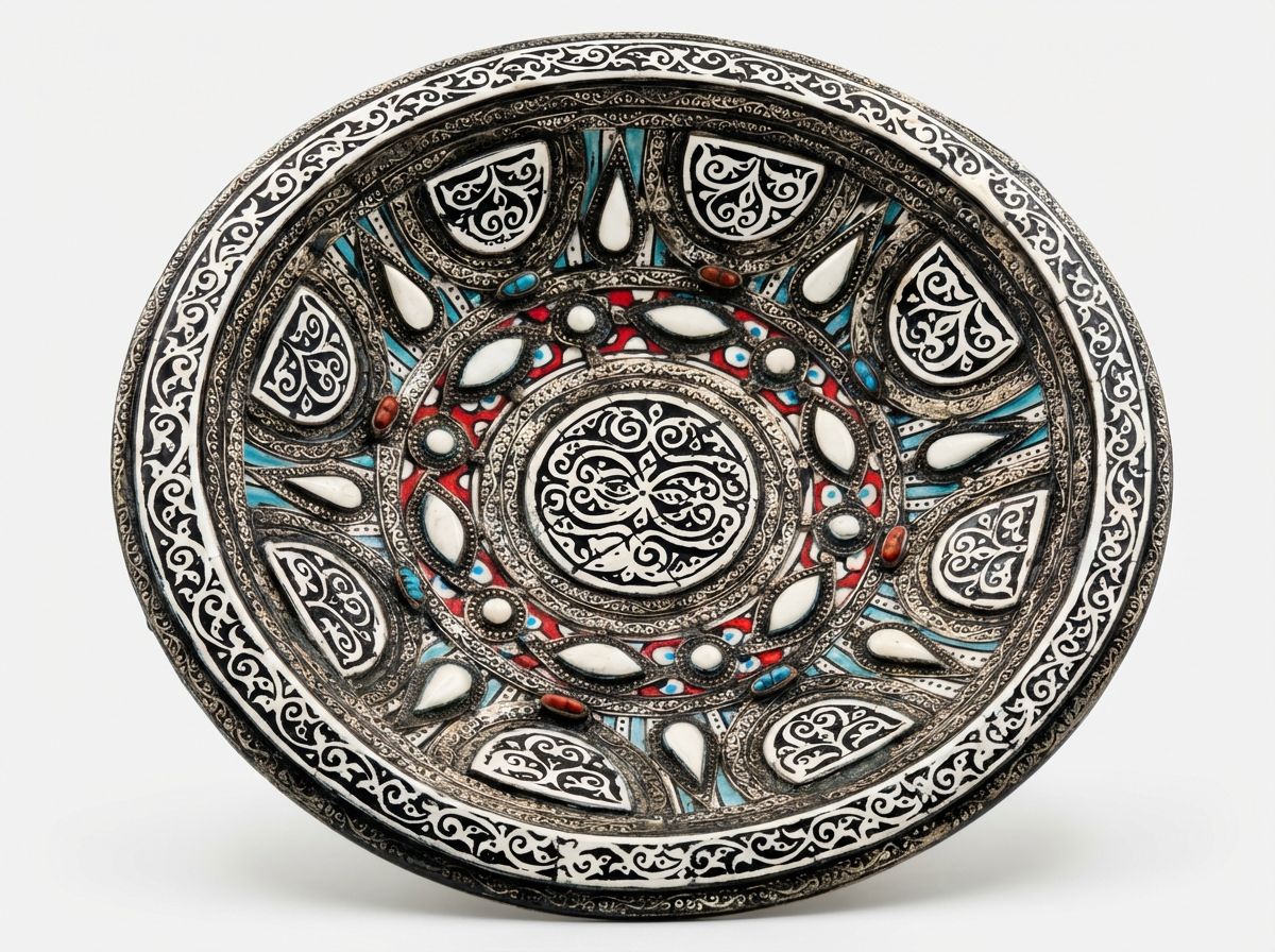 Safi Royale: Silver Filigree & Gemstone Ceramic Platter view 3