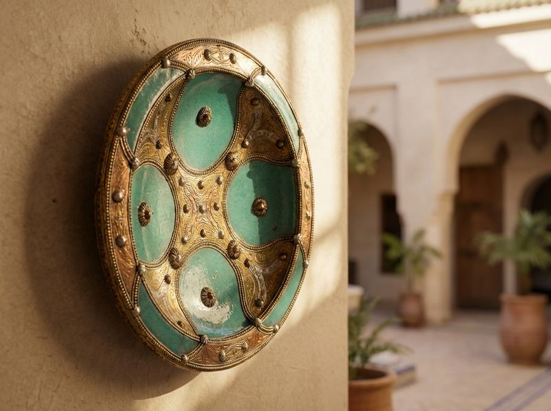 The Fez Azure & Brass Ceremonial Wall Charger detail