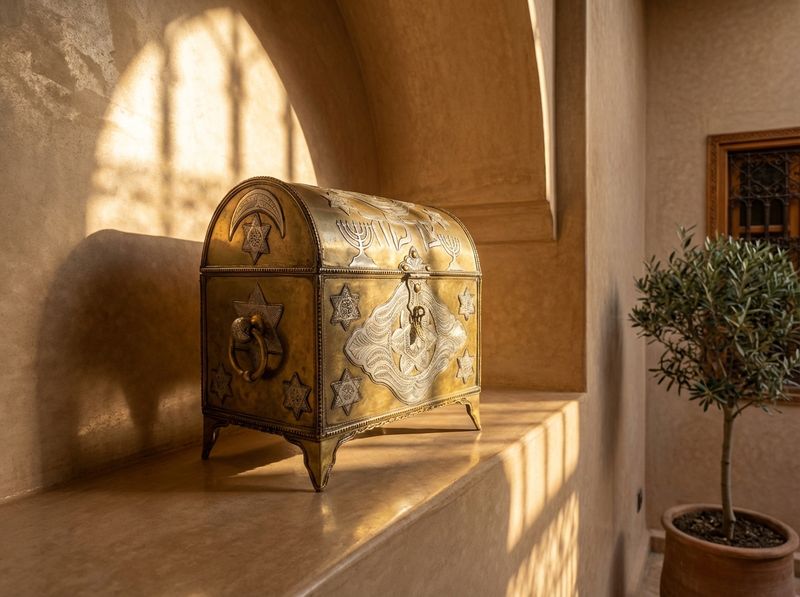 The 'Zahav' Moroccan Brass & Silver Judaica Chest detail