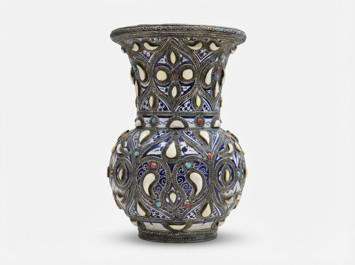 The Zahra Amphora: Silver Filigree & Camel Bone Inlay Vase view 2