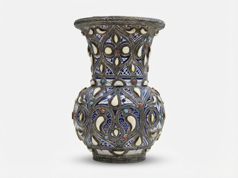 The Zahra Amphora: Silver Filigree & Camel Bone Inlay Vase