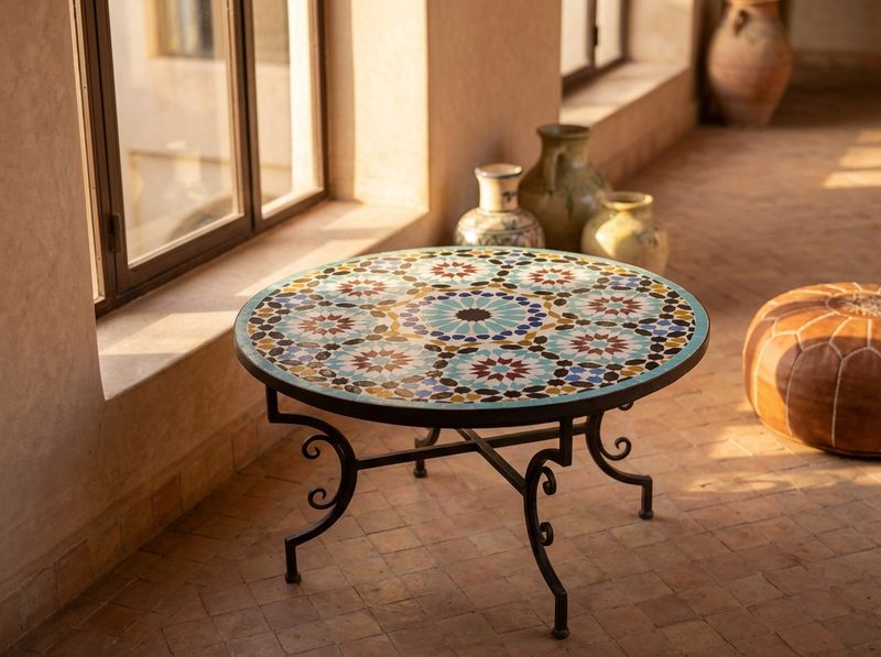 The Fez Starburst: Turquoise & Burgundy Zellige Mosaic Tabletop detail