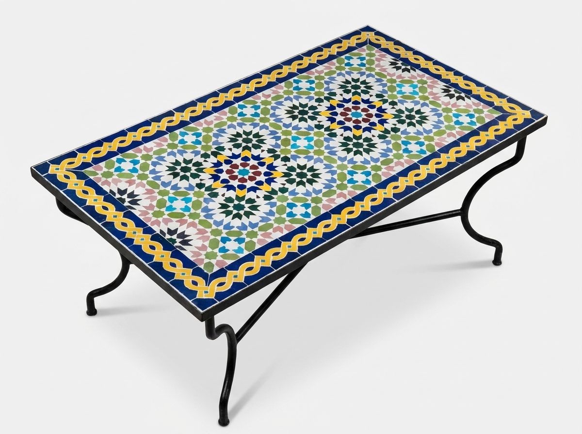 Atlas Azure & Gold Zellige Mosaic Table Top view 2