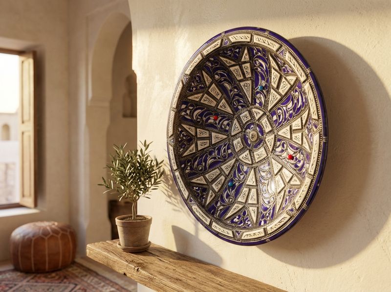 The Azure Star: Silver-Embellished Fassi Ceremonial Platter detail