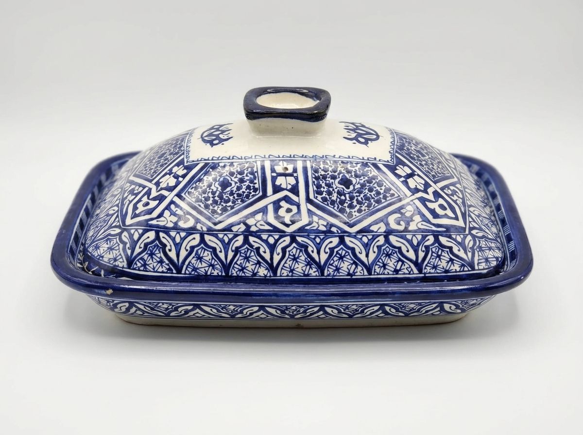 Fes Cobalt Arabesque Ceramic Butter Dish main view