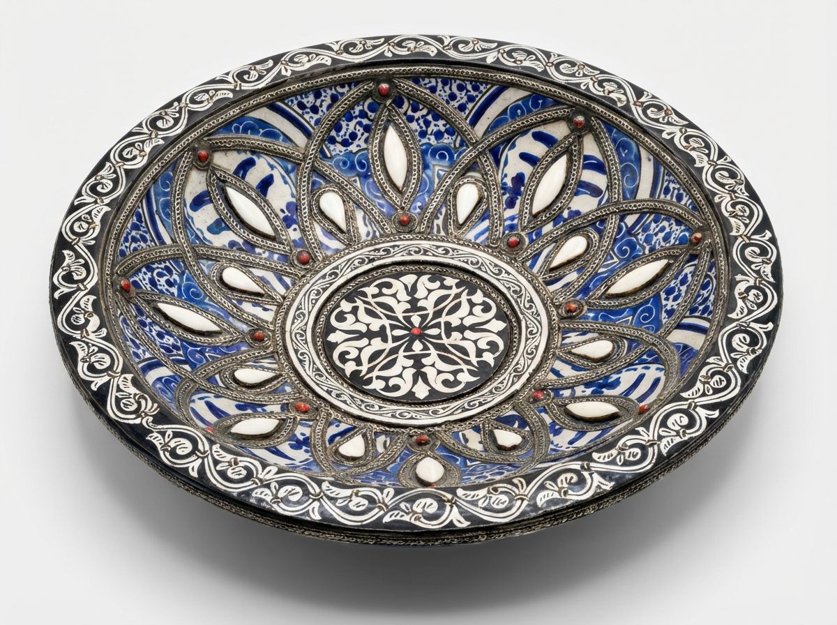 The Azure Filigree: Royal Fes Ceramic & Silver Platter view 3