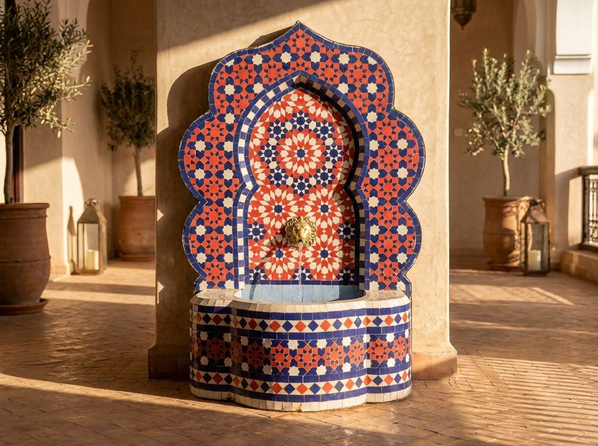 The Crimson Star of Fes Zellige Fountain view 3
