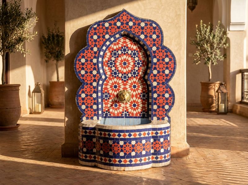 The Crimson Star of Fes Zellige Fountain detail