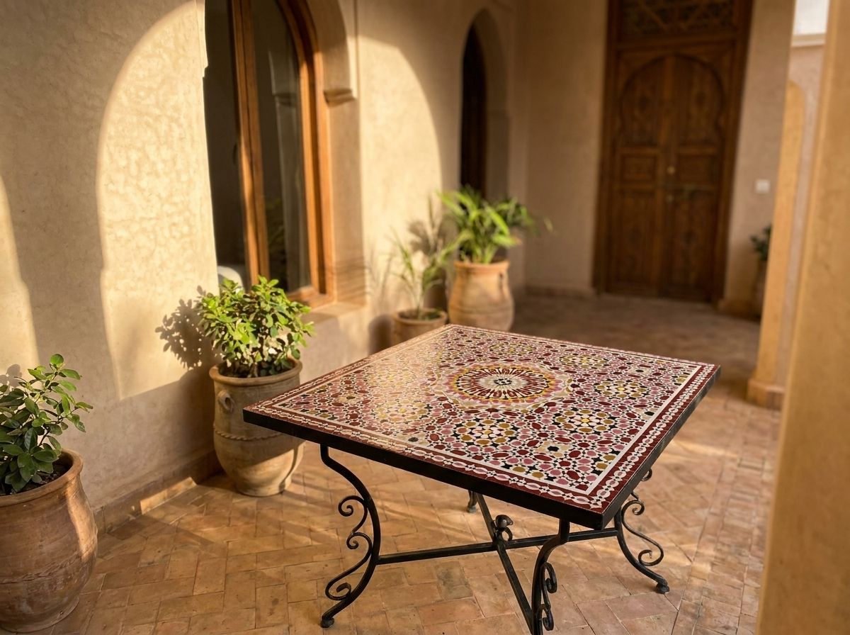 The Crimson Star of Fez Zellige Table view 3