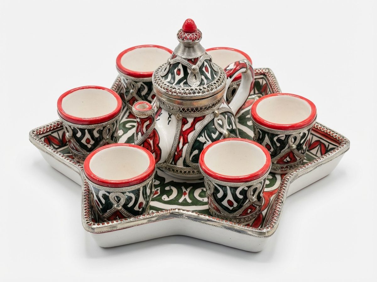 The 'Zahra' Silver-Filigree & Ceramic Star Tea Service view 3
