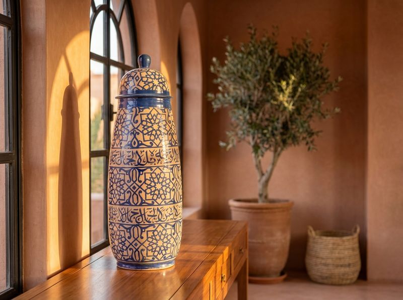 The Fes Blue Andalusian Calligraphy Jar detail