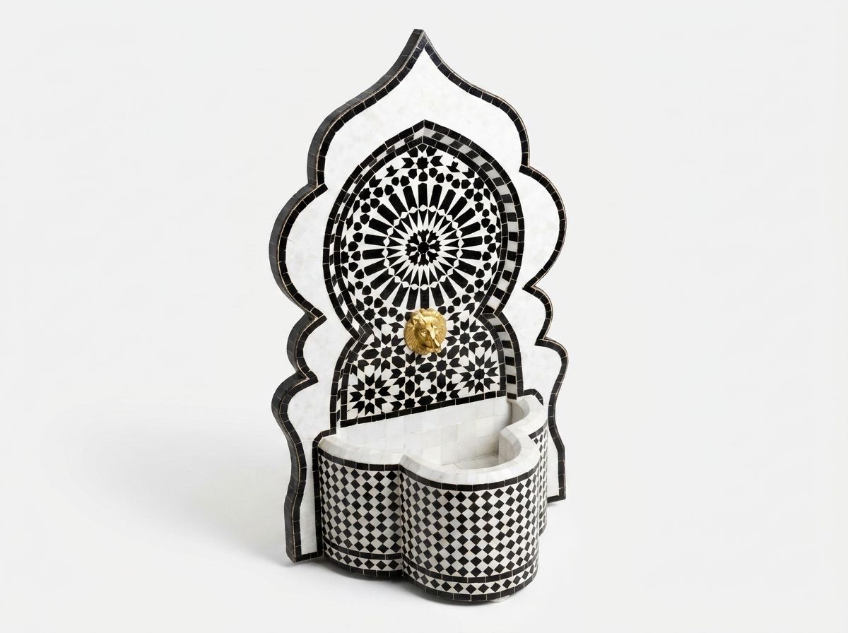 The Marrakech Monochrome: Zellige Wall Fountain view 2