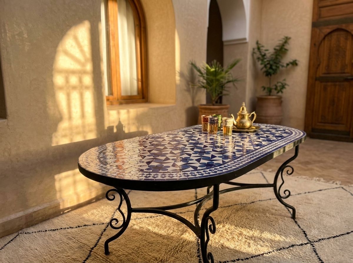 "Azure Oasis" Moroccan Zellige Oval Dining Table view 3