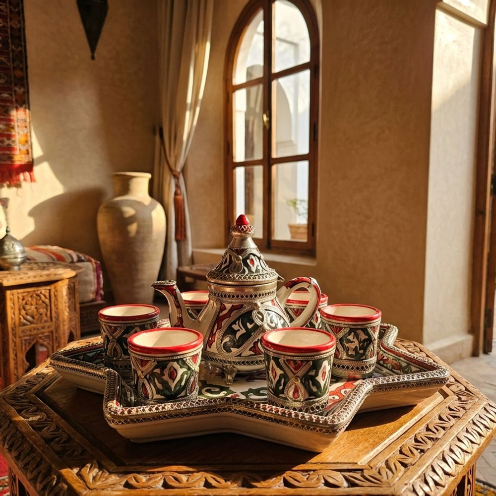 The 'Zahra' Silver-Filigree & Ceramic Star Tea Service