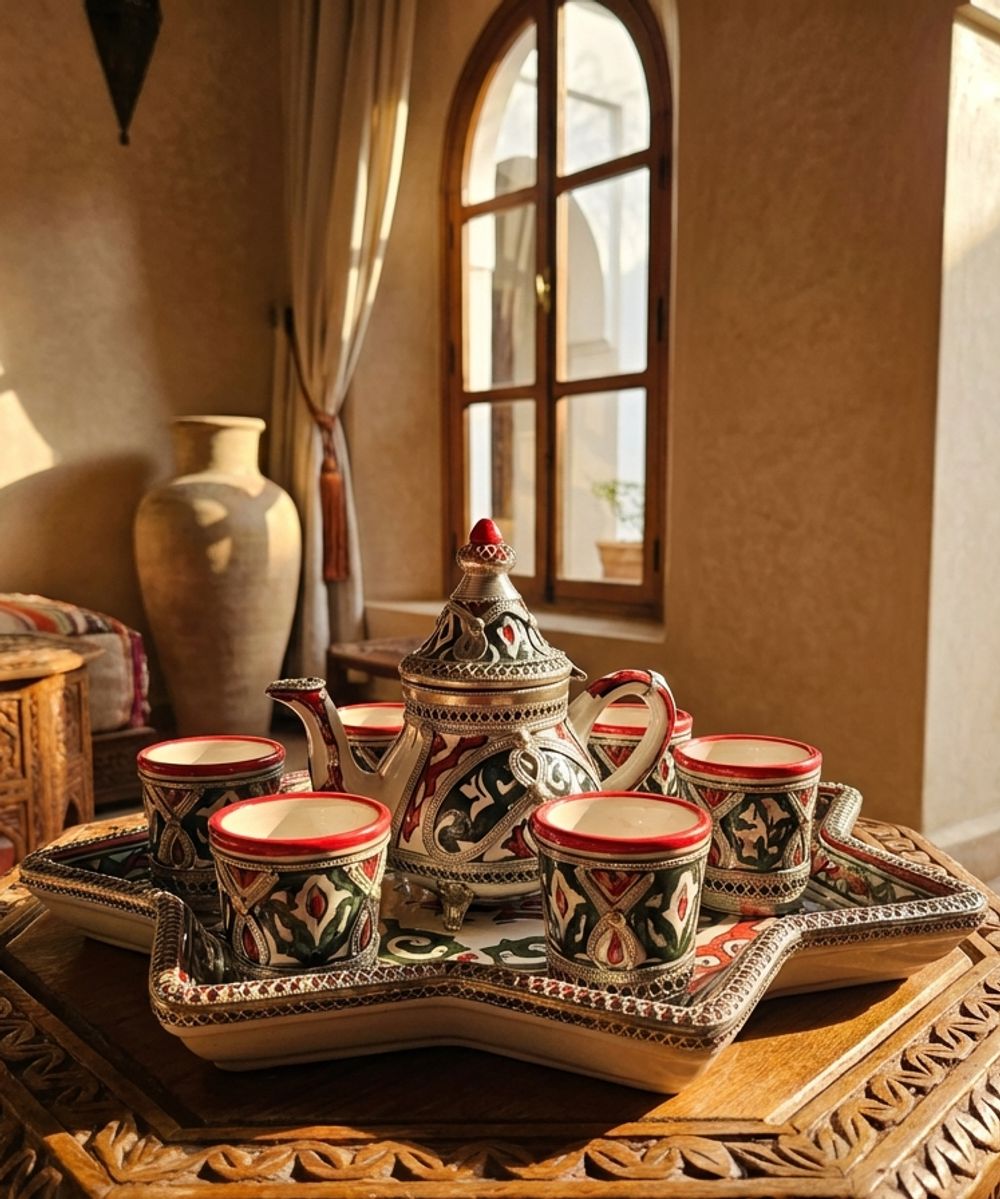 The 'Zahra' Silver-Filigree & Ceramic Star Tea Service