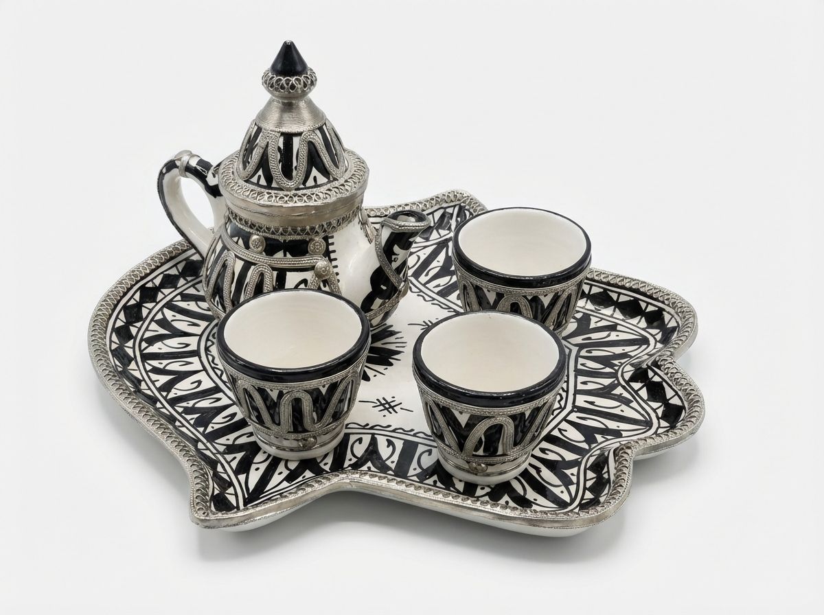 The 'Amira' Black & Silver Filigree Ceramic Tea Set view 3
