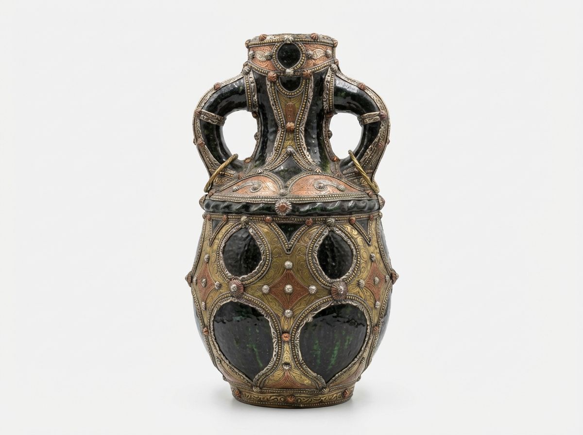 "The Andalusian Night" - Moroccan Brass & Copper Overlay Amphora view 2