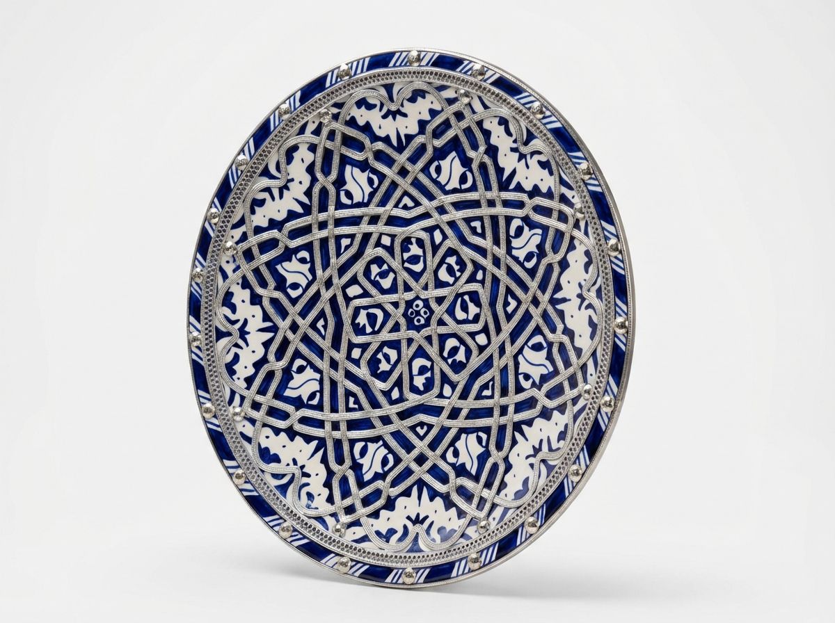The Azure Star of Fes: Ceramic & Silver Filigree Platter view 3