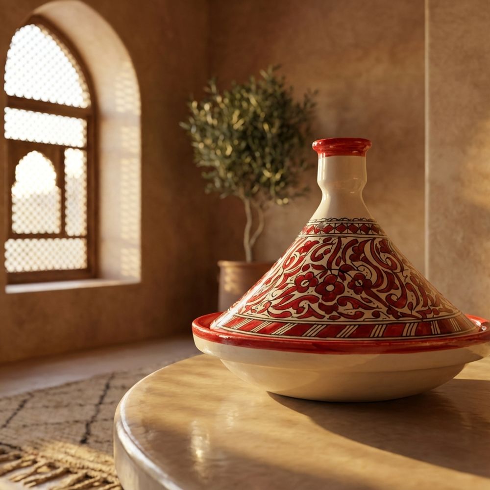 Fes Crimson Arabesque Ceramic Tagine