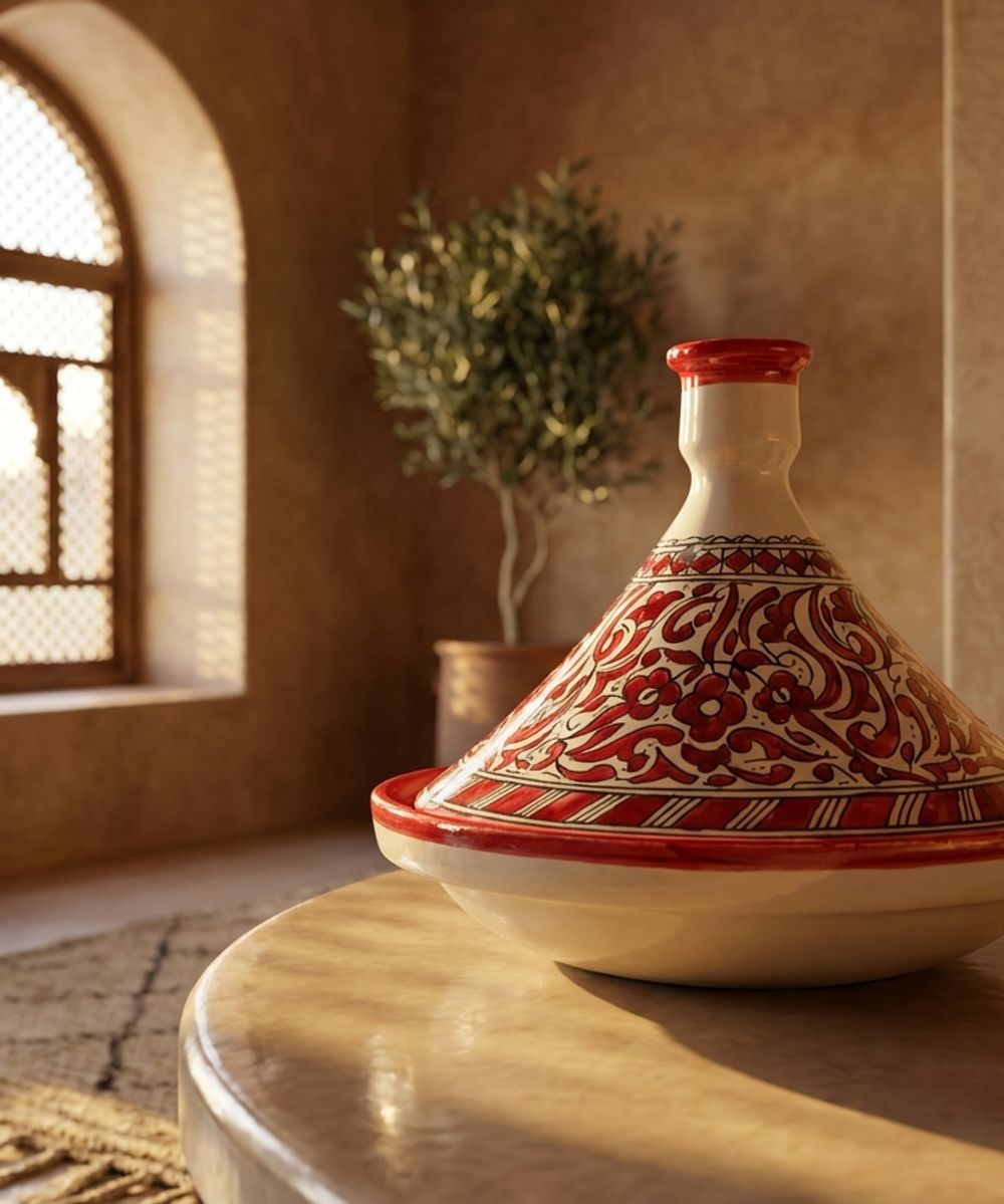 Fes Crimson Arabesque Ceramic Tagine