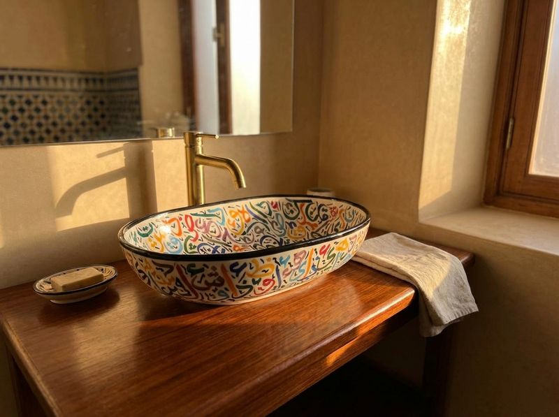 The 'Al-Khat' Vibrant Calligraphy Vessel Sink detail