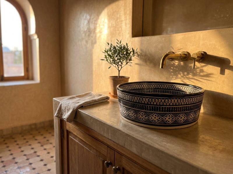 The Safi Noir: Hand-Painted Monochrome Ceramic Vessel Sink detail