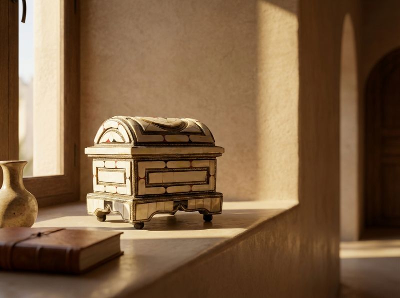 The Marrakech Medina Camel Bone & Brass Treasure Chest detail