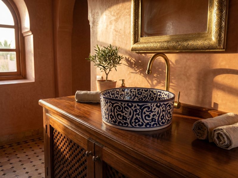 Fes Cobalt Arabesque Ceramic Vessel Sink detail