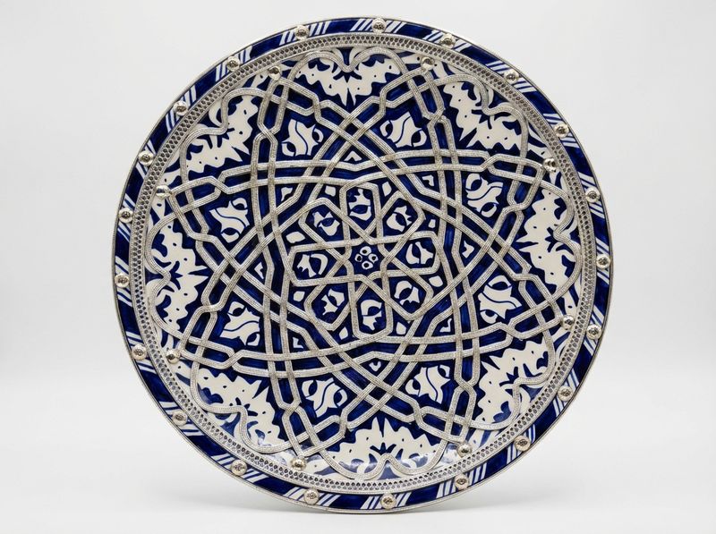 The Azure Star of Fes: Ceramic & Silver Filigree Platter