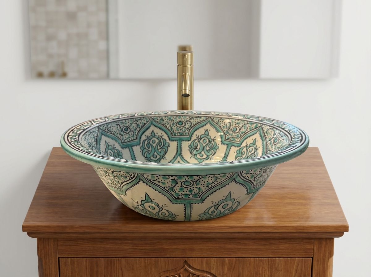 The Oasis Basin: Hand-Painted Fes Ceramic Vessel Sink view 2