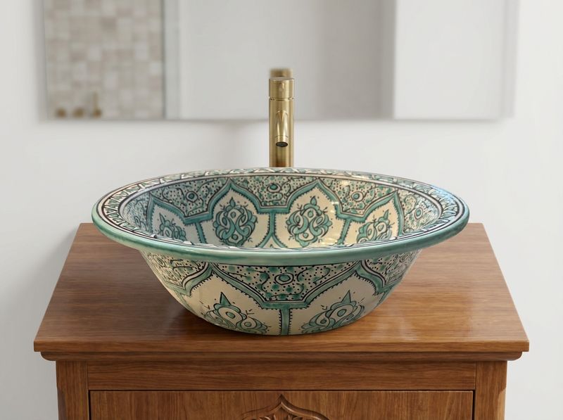 The Oasis Basin: Hand-Painted Fes Ceramic Vessel Sink