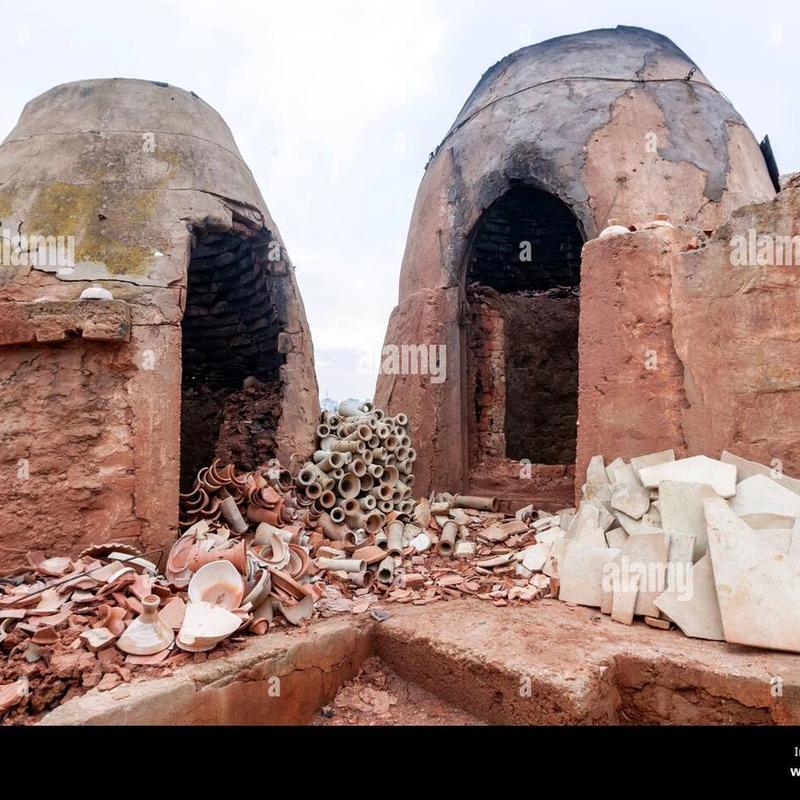 Pottery inside a hot kiln