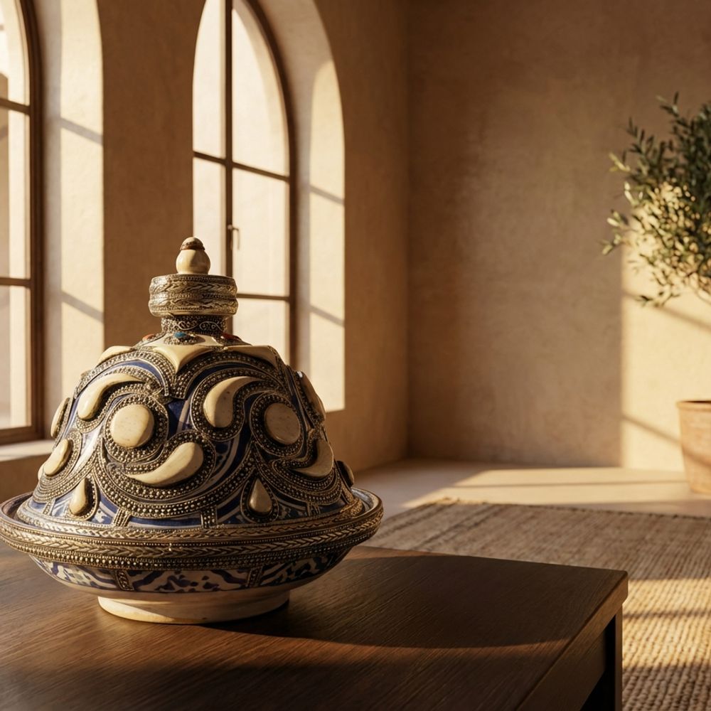 The Mogador Silver & Bone Inlay Decorative Tagine