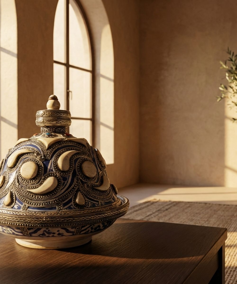 The Mogador Silver & Bone Inlay Decorative Tagine