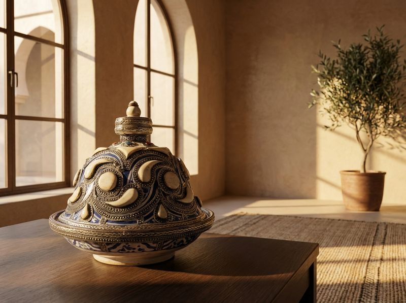 The Mogador Silver & Bone Inlay Decorative Tagine detail