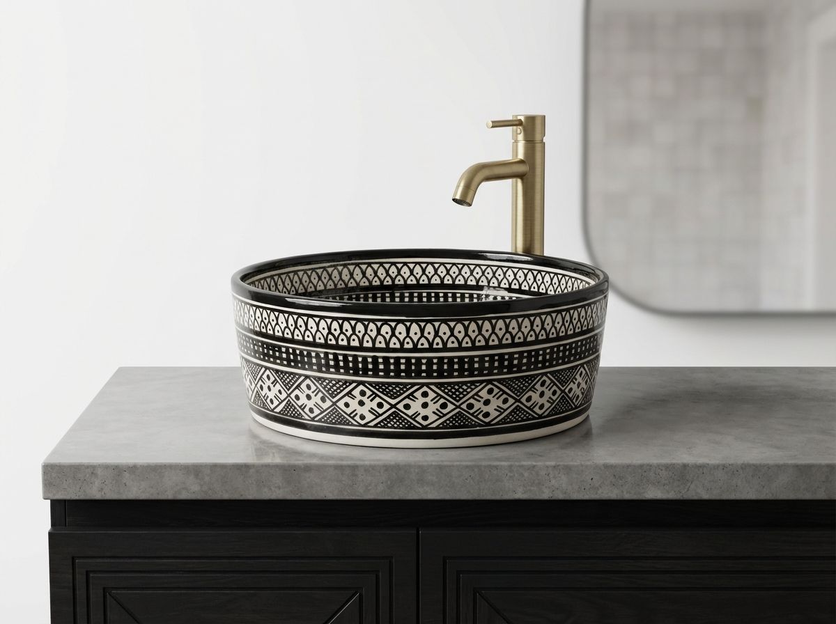 The Safi Noir: Hand-Painted Monochrome Ceramic Vessel Sink view 2