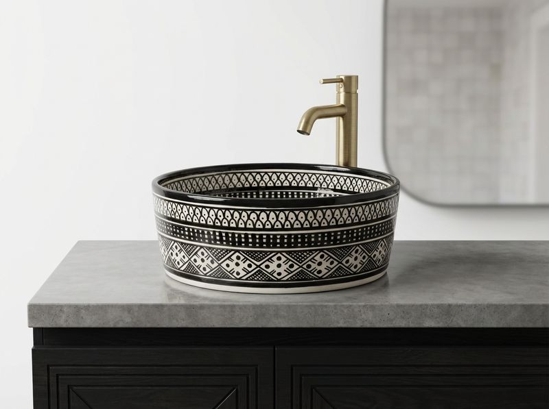 The Safi Noir: Hand-Painted Monochrome Ceramic Vessel Sink
