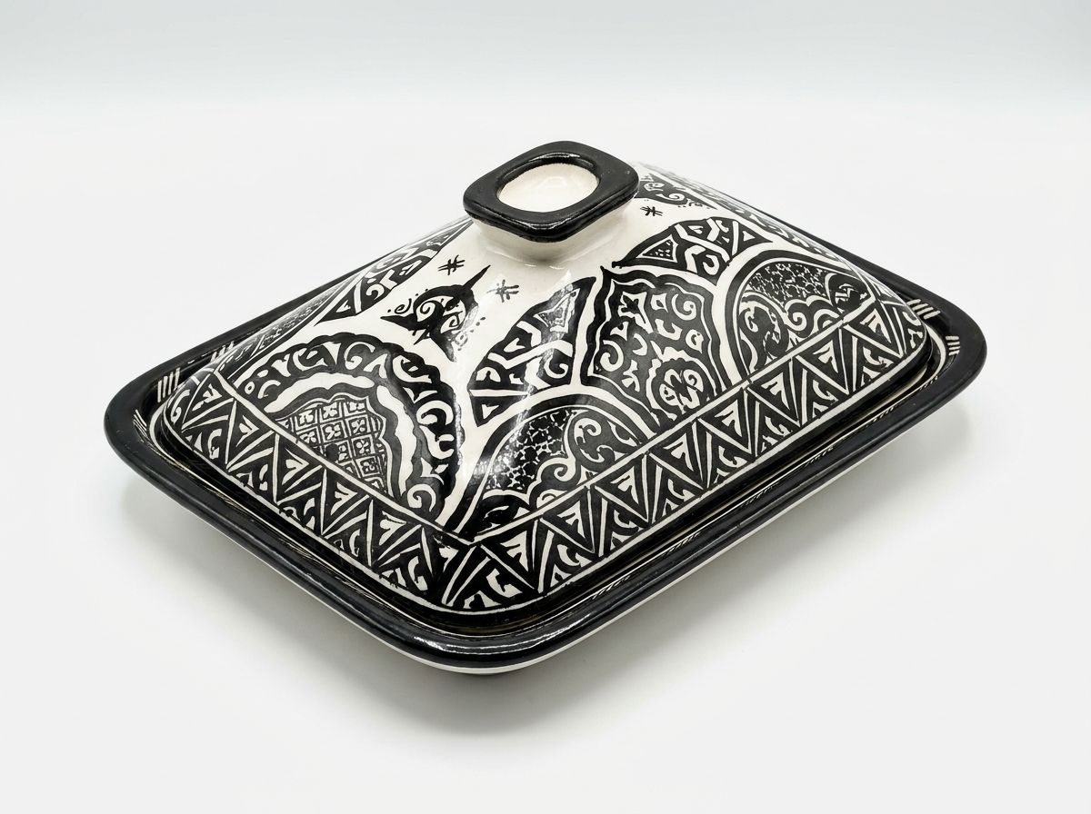 The 'Atlas Noir' Hand-Painted Ceramic Butter Keeper view 2