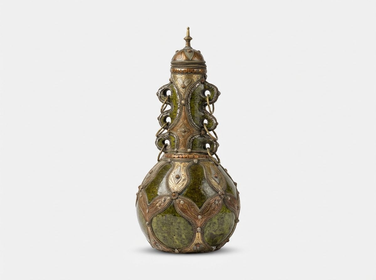 The Andalusian Oasis: Antique Brass & Green Enamel Ewer view 2