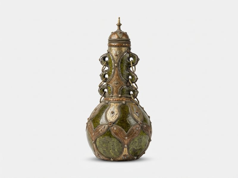 The Andalusian Oasis: Antique Brass & Green Enamel Ewer