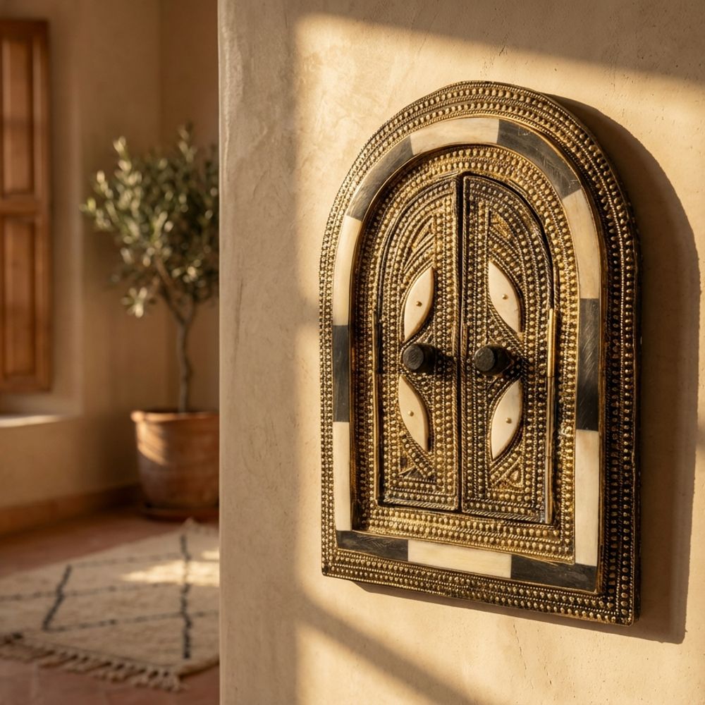 The Riad's Secret: Brass & Bone Inlay Archway Mirror