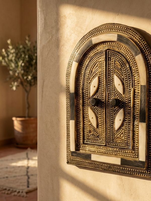 The Riad's Secret: Brass & Bone Inlay Archway Mirror