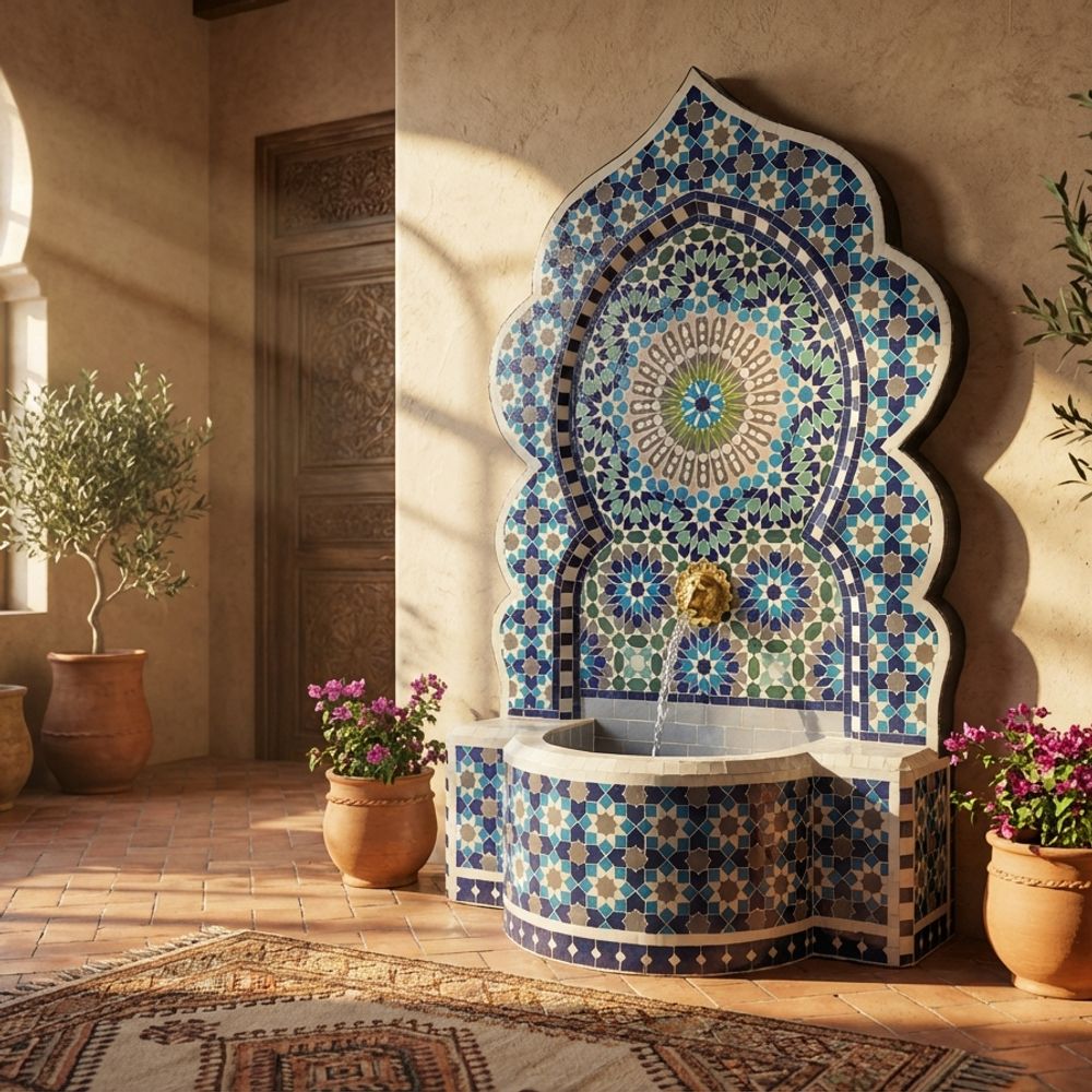 The Azure Star of Fes Zellige Fountain
