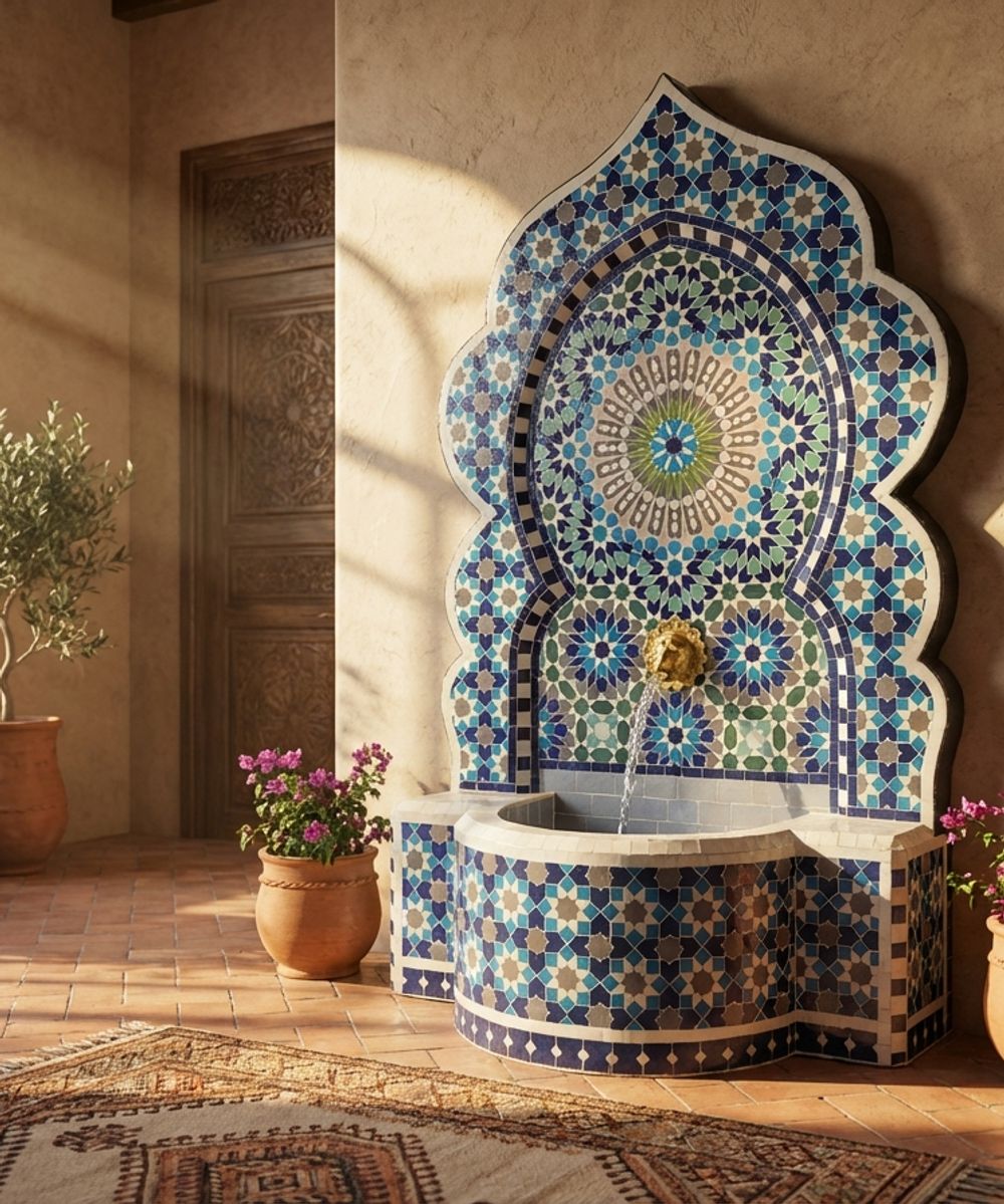 The Azure Star of Fes Zellige Fountain