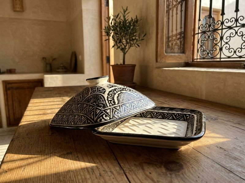 "Moroccan Noir" Geometric Ceramic Butter Dish detail